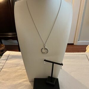 Black Swirl Rhinestone Silver Tone Pendant Necklace and Earrings Set